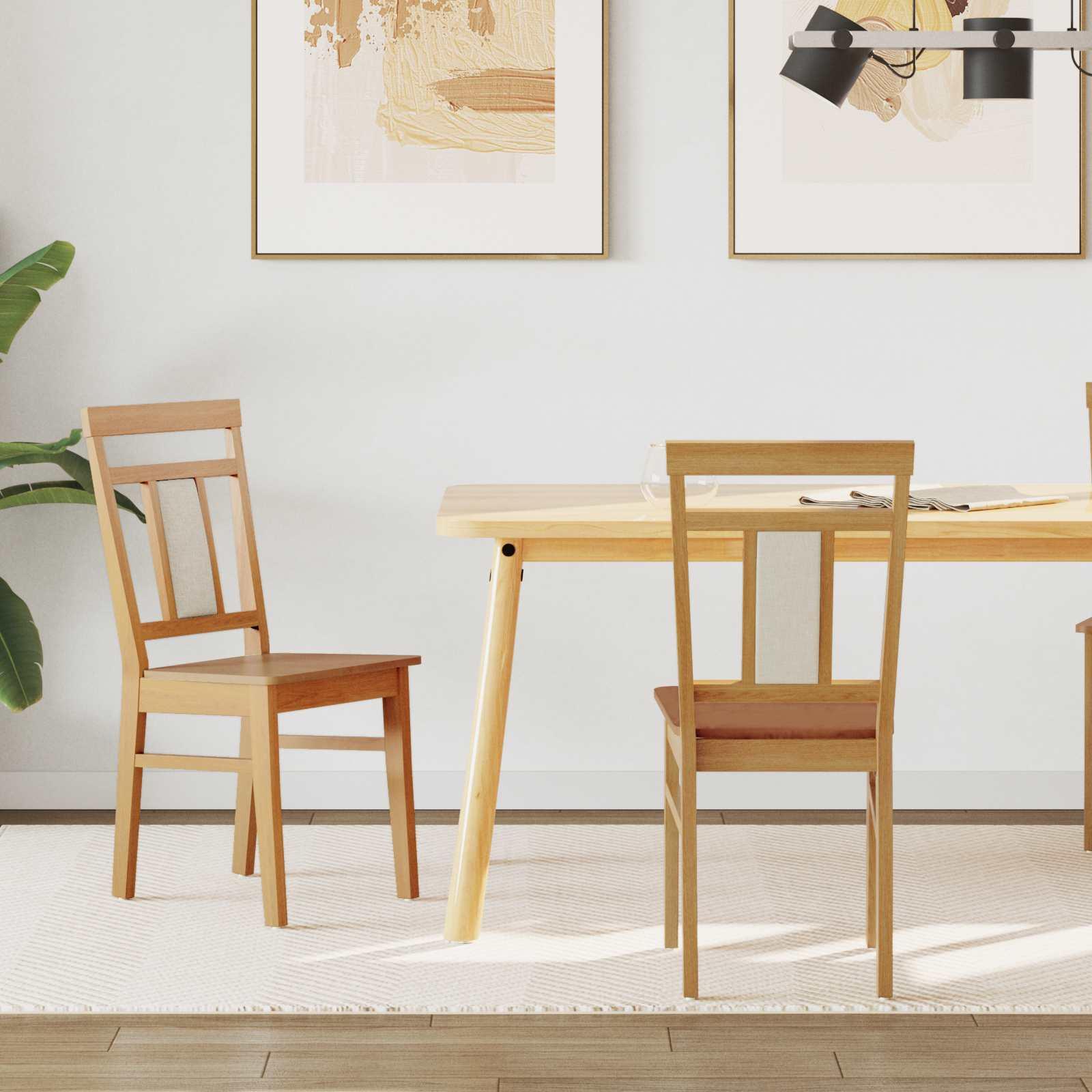Spisestuestol 2 stk Naturfarvet Massiv Gummitræ