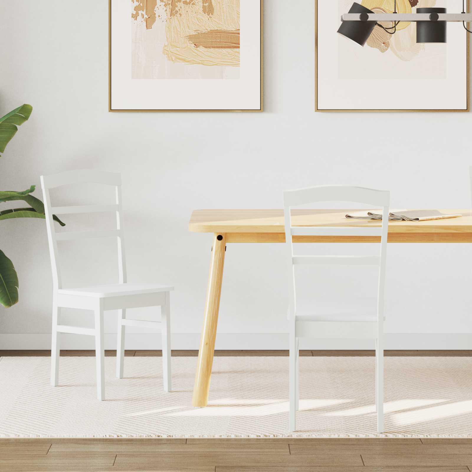 Spisestuestol 2 stk Hvid Massiv Gummitræ