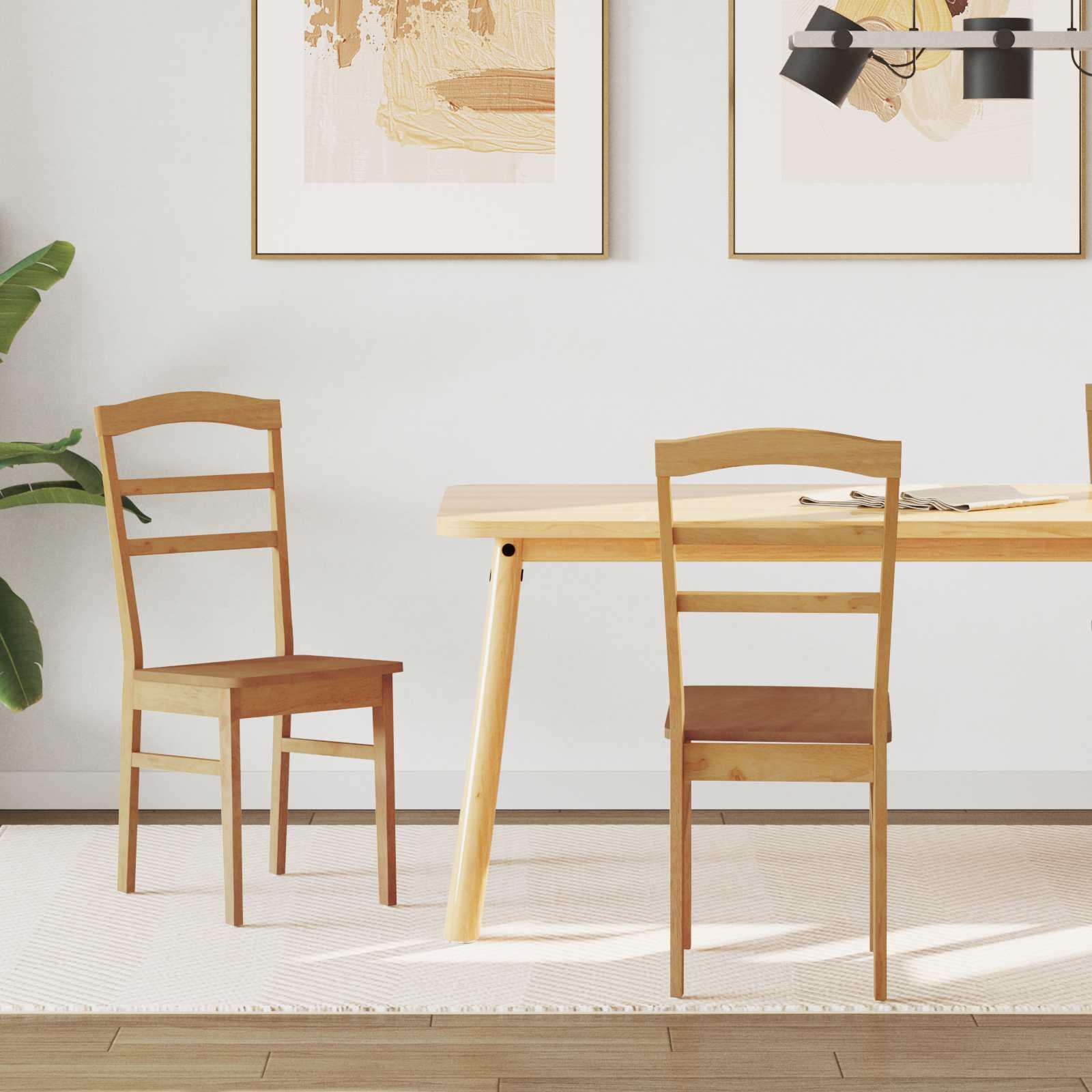 Spisestuestol 2 stk Naturfarvet Massiv Gummitræ