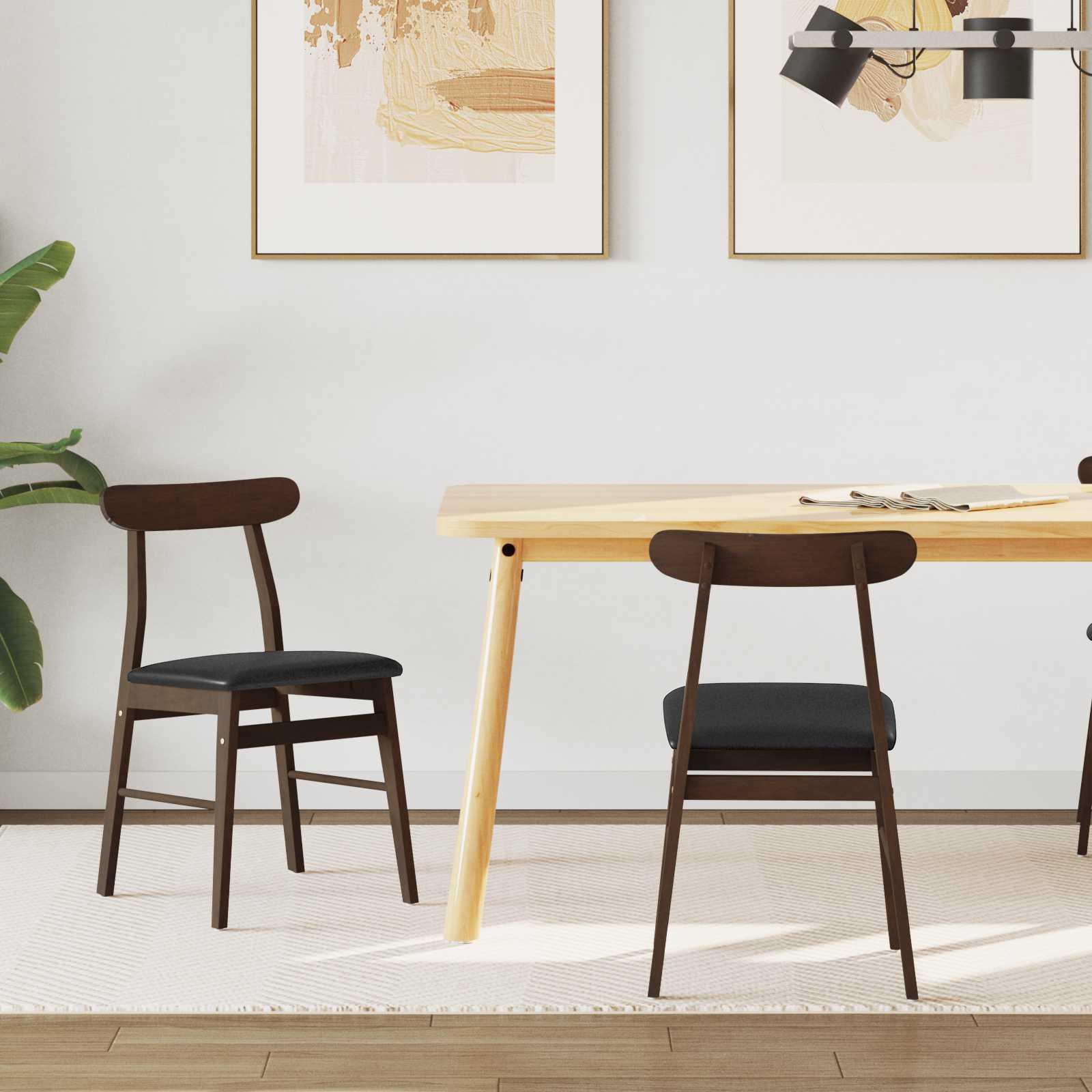 Spisestuestol 2 stk Lys brun og sort Massiv Gummitræ