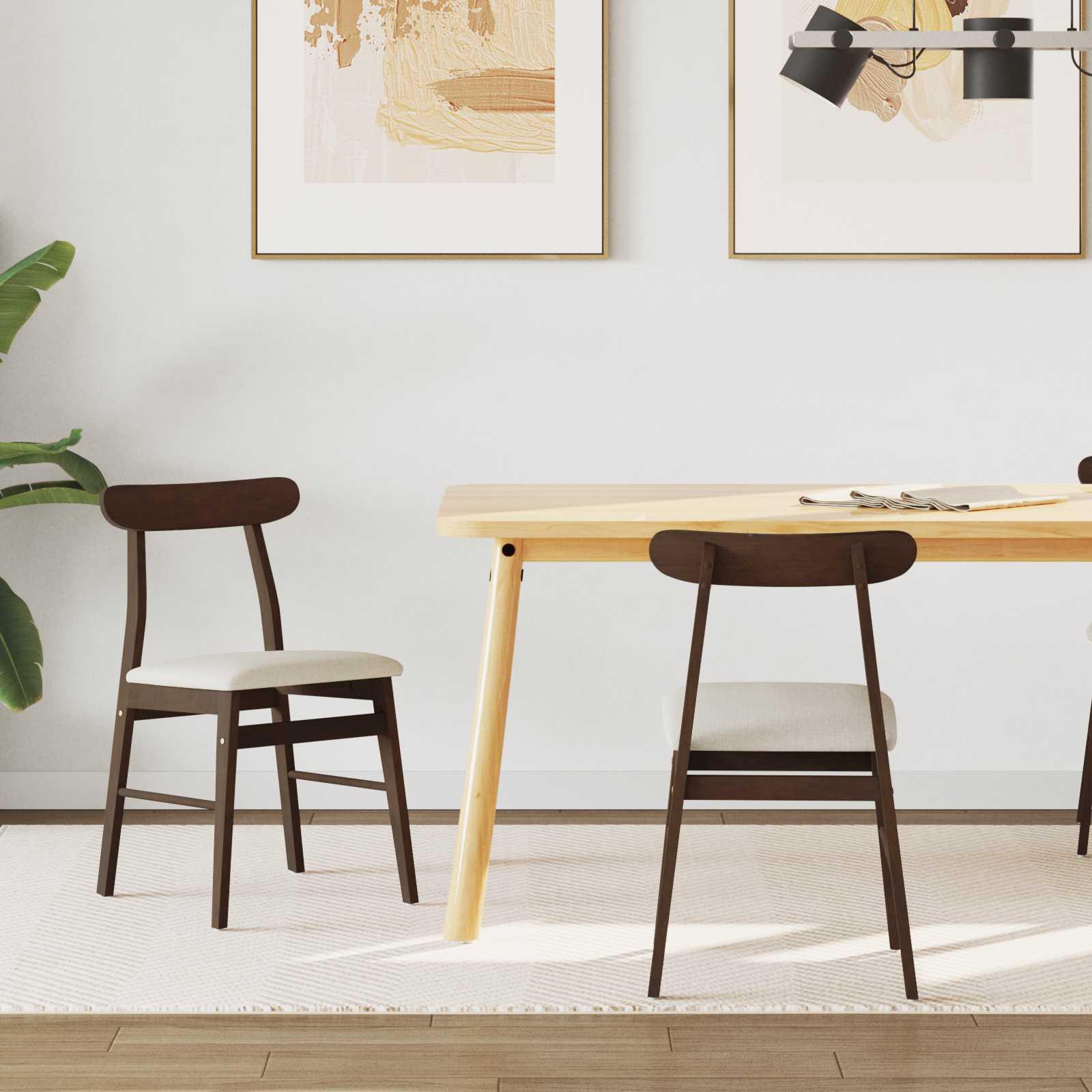 Spisestuestol 2 stk Lys brun og lys Massiv Gummitræ