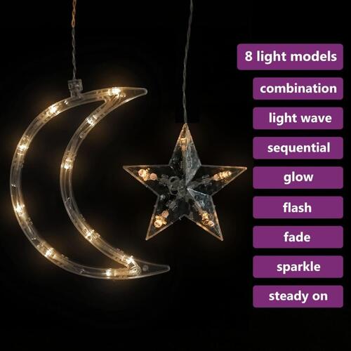 Fairy lights-lyskæder stjerne og måne 138 LED'er varm hvid