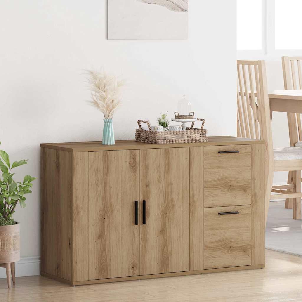 Sideboard i artisan egetræ - konstrueret træ, 100 × 33 × 59,5 cm med 2 skuffer og 2 døre