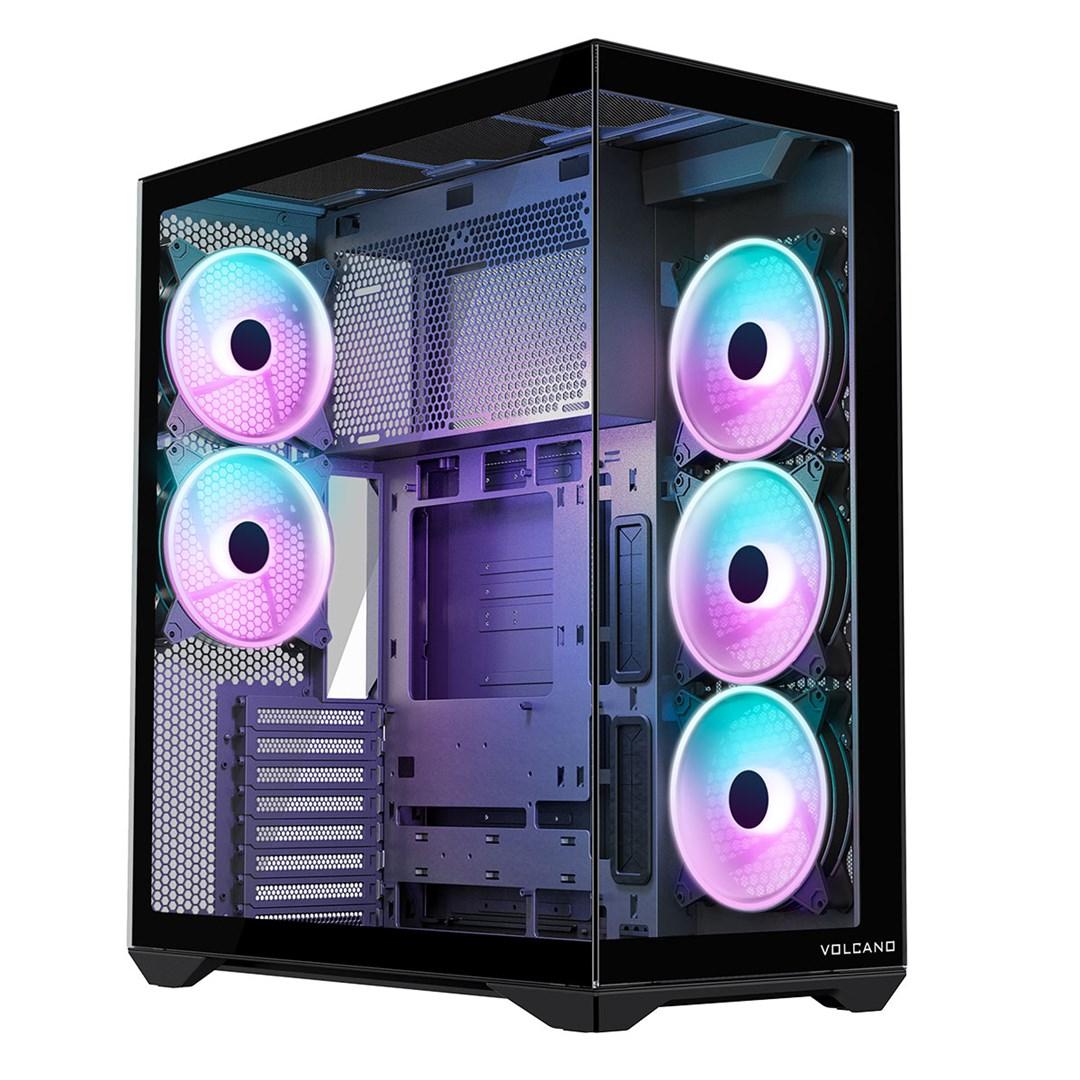 MODECOM Volcano SPACE XL ARGB Full Tower – sort kabinet med 5 blæsere