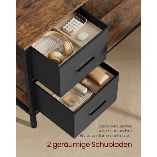 L-formet skrivebord med skærmstand og 2 skuffer – hjørneskrivebord til hjemmekontor, rustik brun