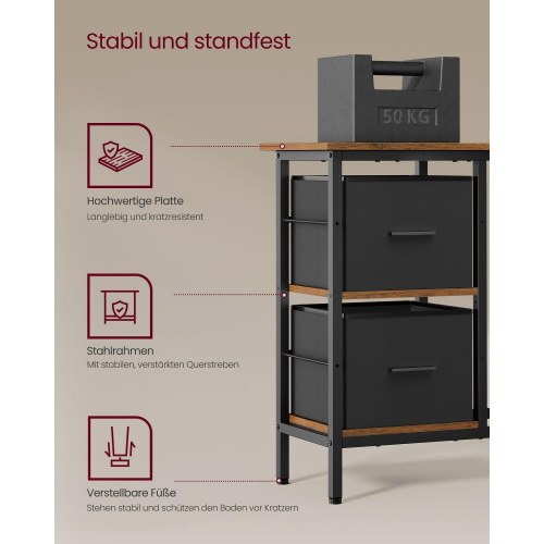 L-formet skrivebord med skærmstand og 2 skuffer – hjørneskrivebord til hjemmekontor, rustik brun