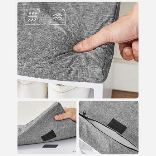 Skobænk med sæde og 15 rum – hvid/grå opbevaringsbænk til entré, max 200 kg