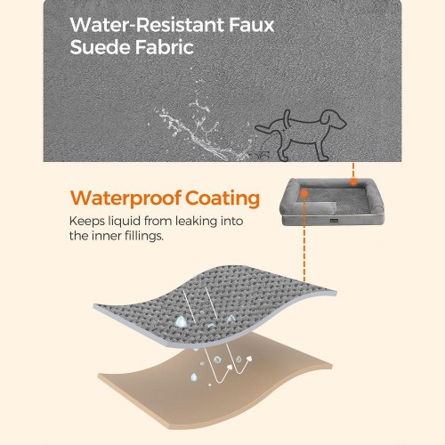 Ortopædisk hundeseng med kanter – vaskbar, skridsikker, grå 91×71 cm
