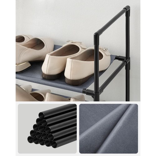 Skostativ med 10 hylder - pladsbesparende skoreol 33 × 33 × 173 cm, metalstel og hylder i nonwoven - grå