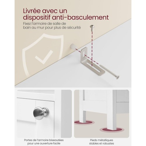 Højt og smalt badeværelsesskab med lys – justerbare hylder, åbne rum, til små badeværelser, moderne, cloud hvid (BBC566W03)