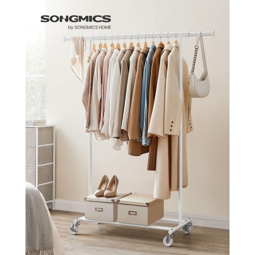 Tøjstativ på hjul – kraftig garderobestang, udtrækkelig 92–132 cm, 90 kg – klassisk hvid