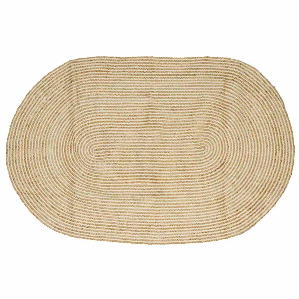 Ovalt områdetæppe i jute - natur/hvid 205 × 305 cm