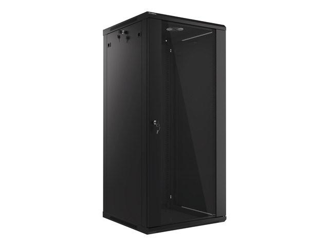 19" rackskab vægmonteret - Lanberg 27U 600×600 mm, sort, glasdør