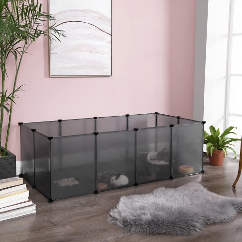 Kæledyr legehegn til smådyr - SONGMICS, transparent plast med bund, grå 143 × 73 × 46 cm