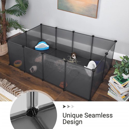 Kæledyr legehegn til smådyr - SONGMICS, transparent plast med bund, grå 143 × 73 × 46 cm