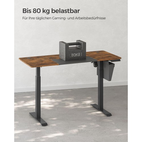 Hæve-sænkebord, elektrisk - 60 × 140 × 72-120 cm, 4 hukommelser, belastningssikring, vintage brun/sort (LSD016X01)