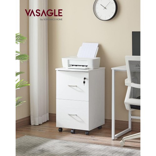 Rullearkiv med 2 skuffer – låsbart filskab til hjemmekontor, hvid 43 × 44,5 × 72 cm