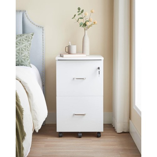 Rullearkiv med 2 skuffer – låsbart filskab til hjemmekontor, hvid 43 × 44,5 × 72 cm