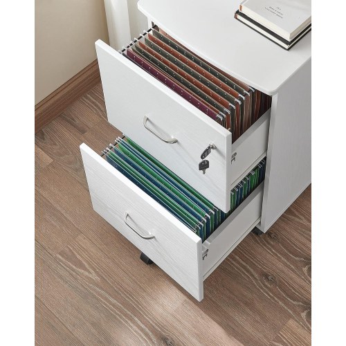 Rullearkiv med 2 skuffer – låsbart filskab til hjemmekontor, hvid 43 × 44,5 × 72 cm