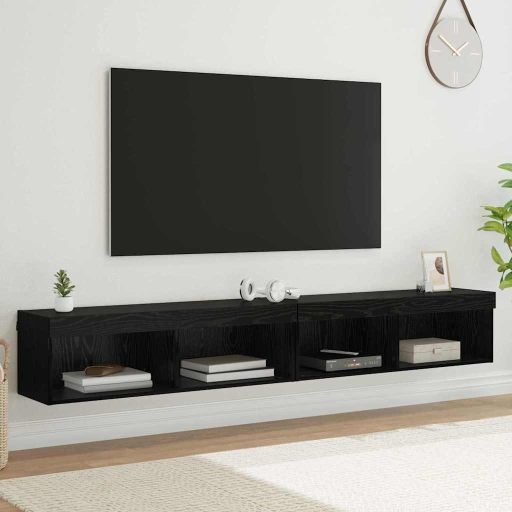 TV Væghylder Vægmonteret Panama 2 stk Sort eg 100 x 30 x 30 cm