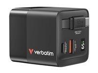 Verbatim GaN 65 W vægoplader – 2x USB‑C PD 3.0 + USB‑A QC 3.0 – sort billede