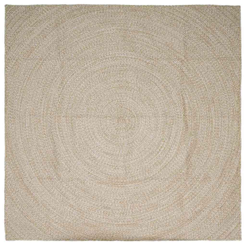 Firkantet jute tæppe - natur/hvid 200 × 200 cm