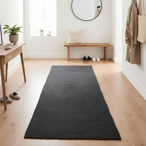 Områdetæppe i jute - mørkegrå 100 x 200 cm