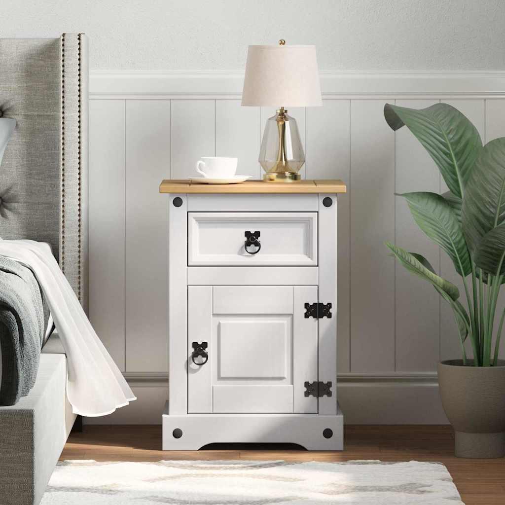 Sengebord med skuffe Hvid 45 x 35 x 64 cm Massiv fyrretræ