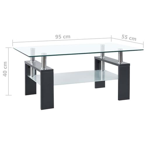 Sofabord 95x55x40 cm hærdet glas grå og transparent