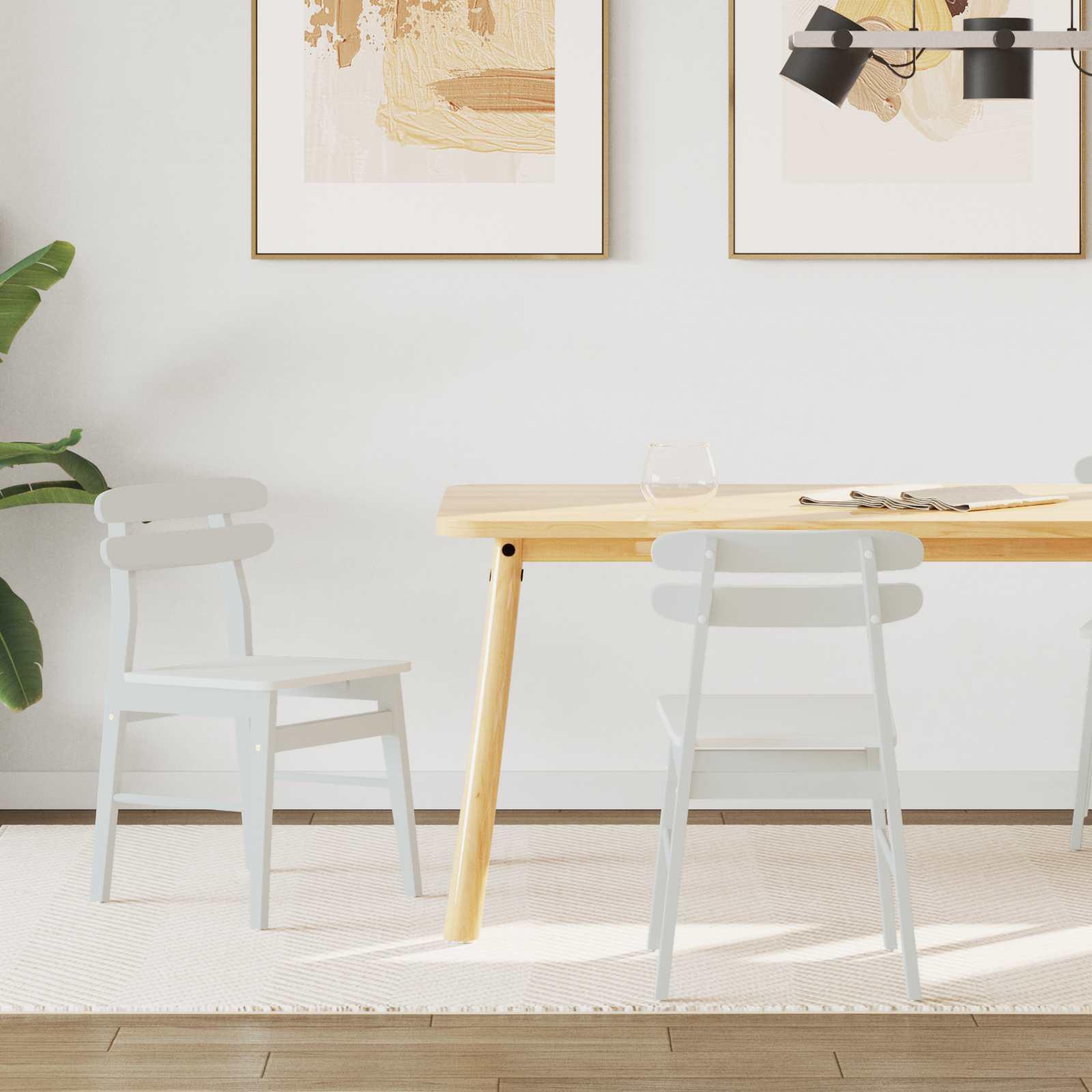 Spisestuestol 2 stk Hvid Massiv Gummitræ