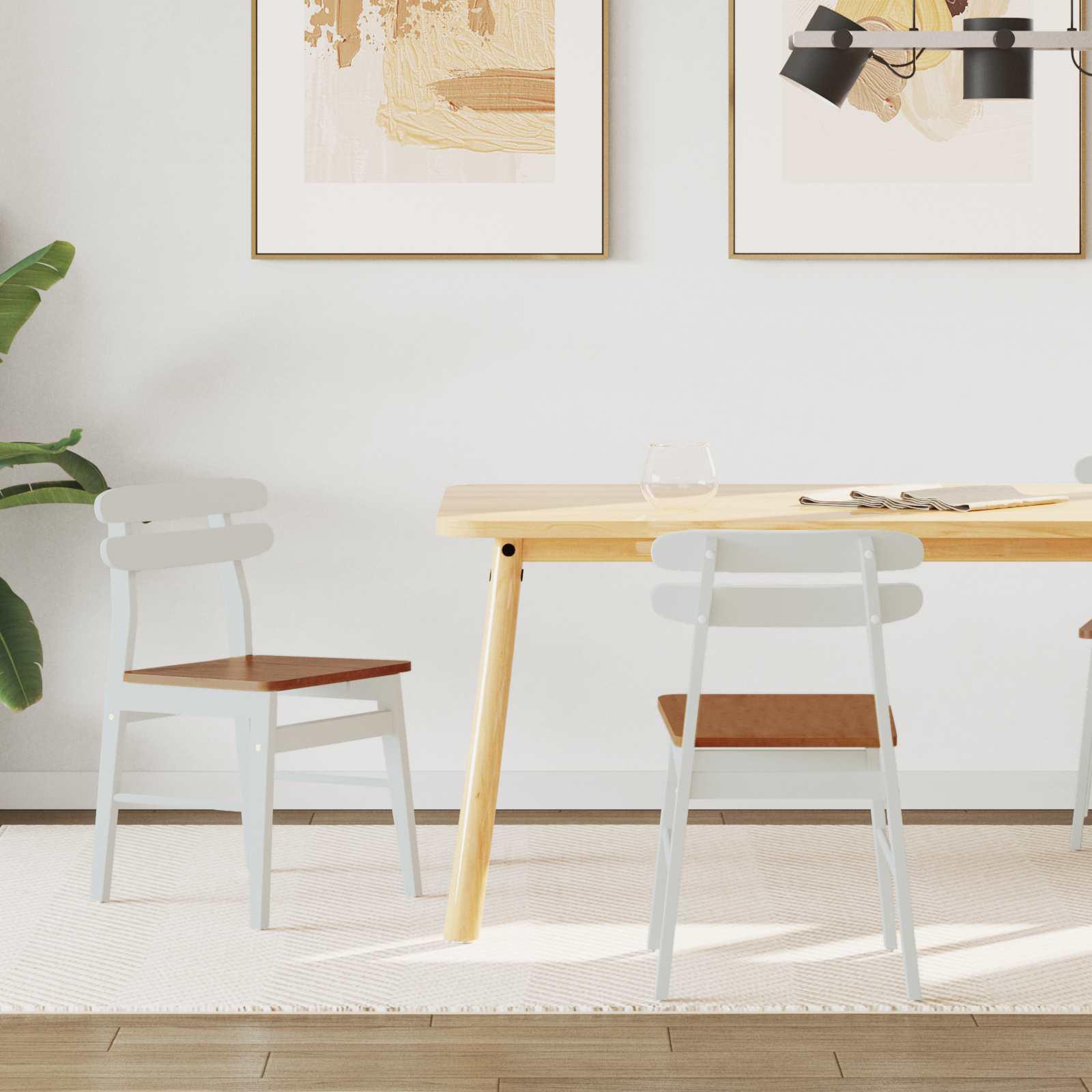 Spisestuestol 2 stk Hvid og Naturlig Massiv Gummitræ