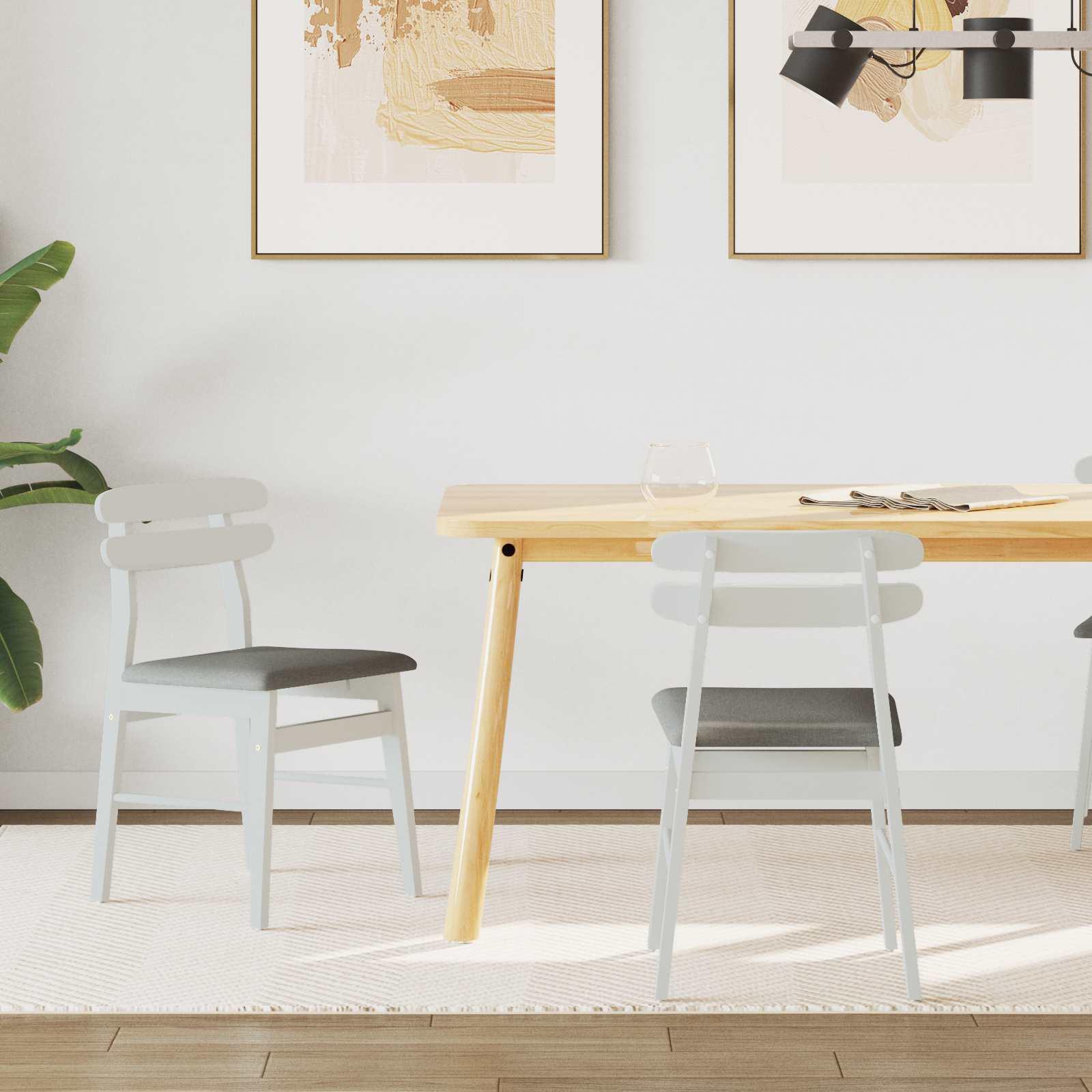 Spisestuestol 2 stk Hvid og Grå Massiv Gummitræ