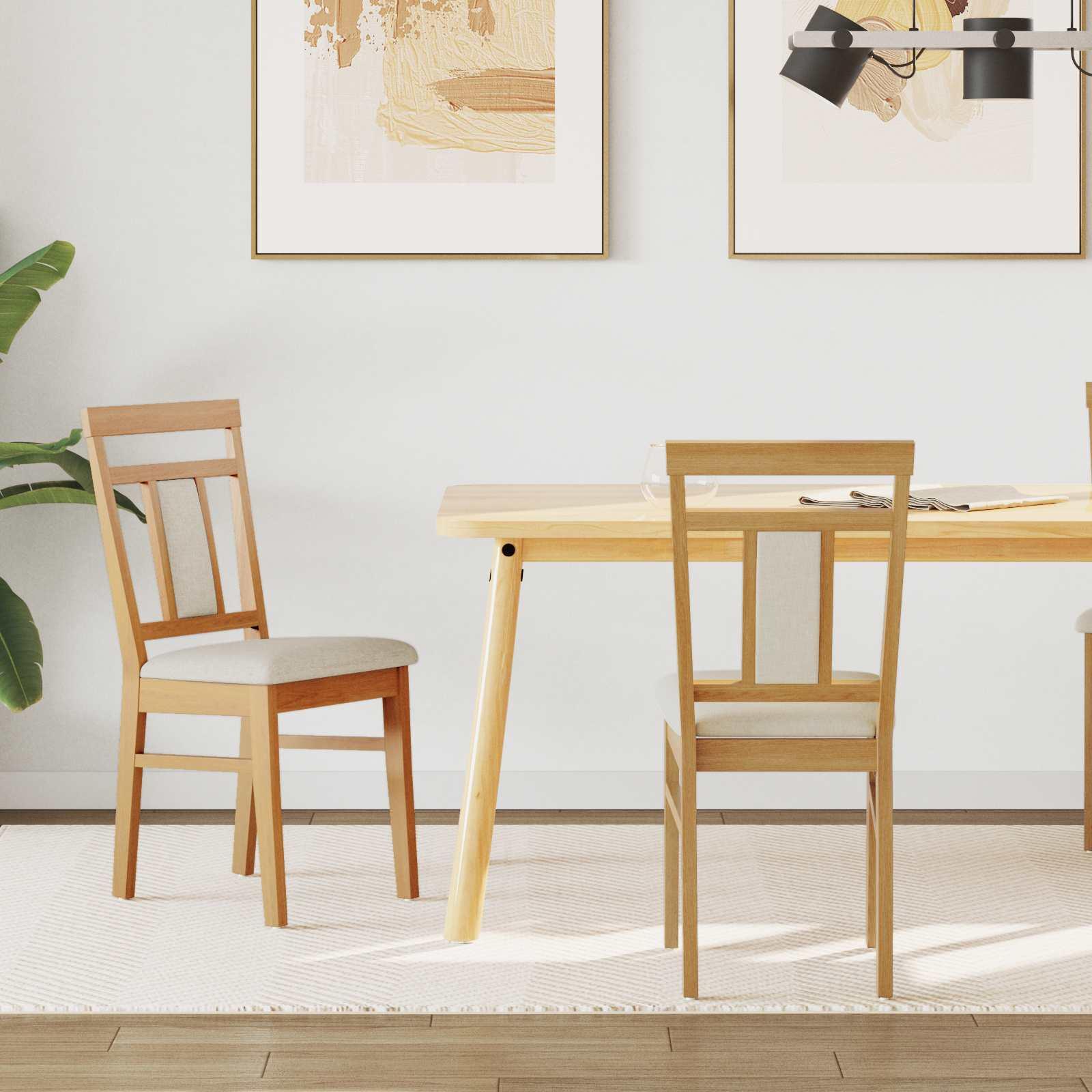 Spisestuestol 2 stk Naturlig og lys Massiv Gummitræ