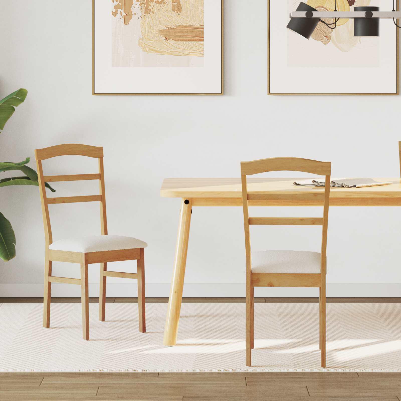Spisestuestol 2 stk Naturlig og lys Massiv Gummitræ