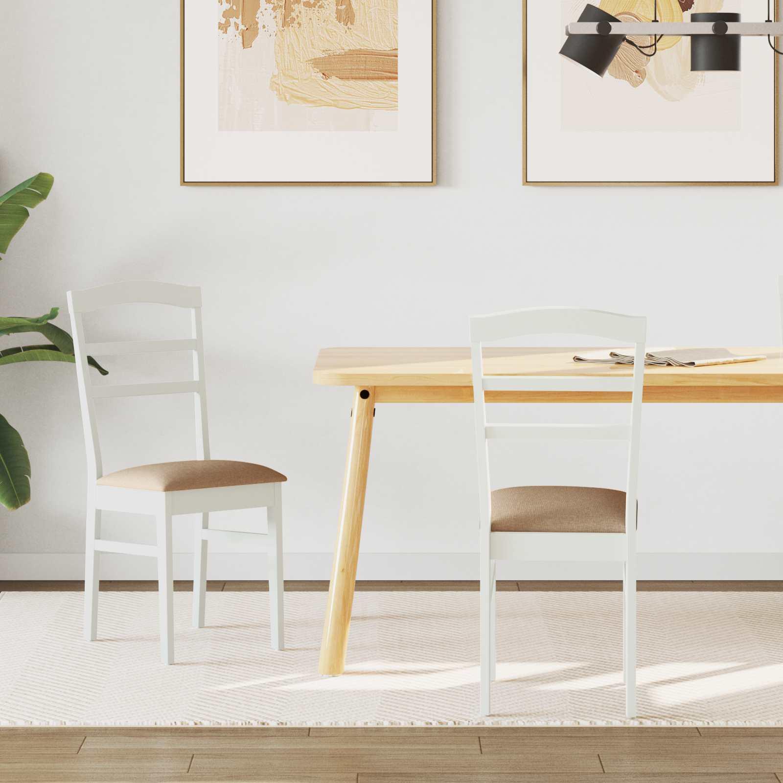 Spisestuestol 2 stk Hvid og brun Massiv Gummitræ