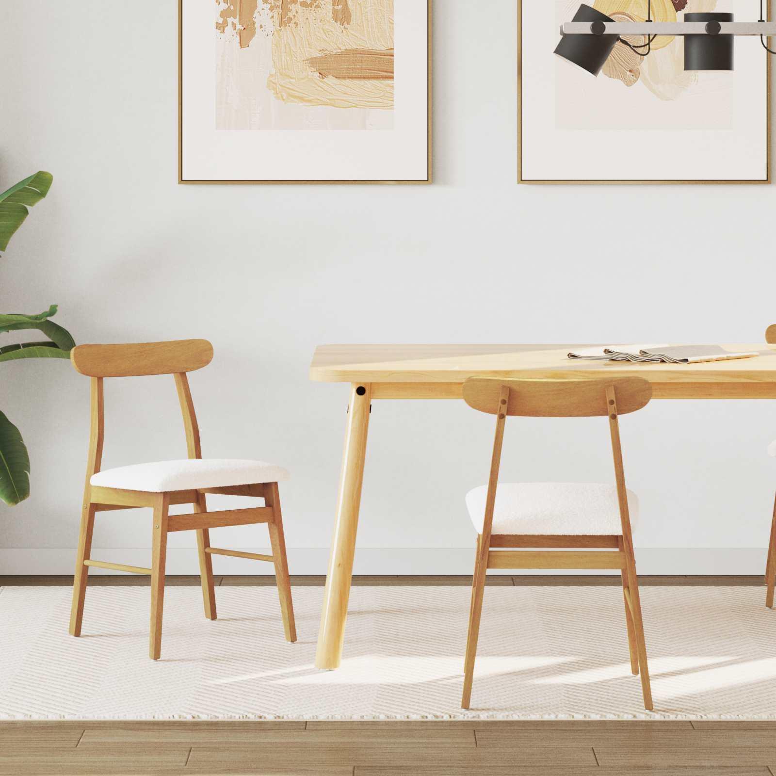 Spisestuestol 2 stk Naturlig og lys Massiv Gummitræ