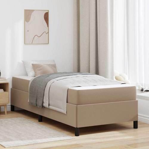 Sengestel med madras - cappuccino stof 80 x 200 cm
