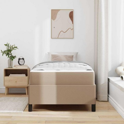 Sengestel med madras - cappuccino stof 80 x 200 cm