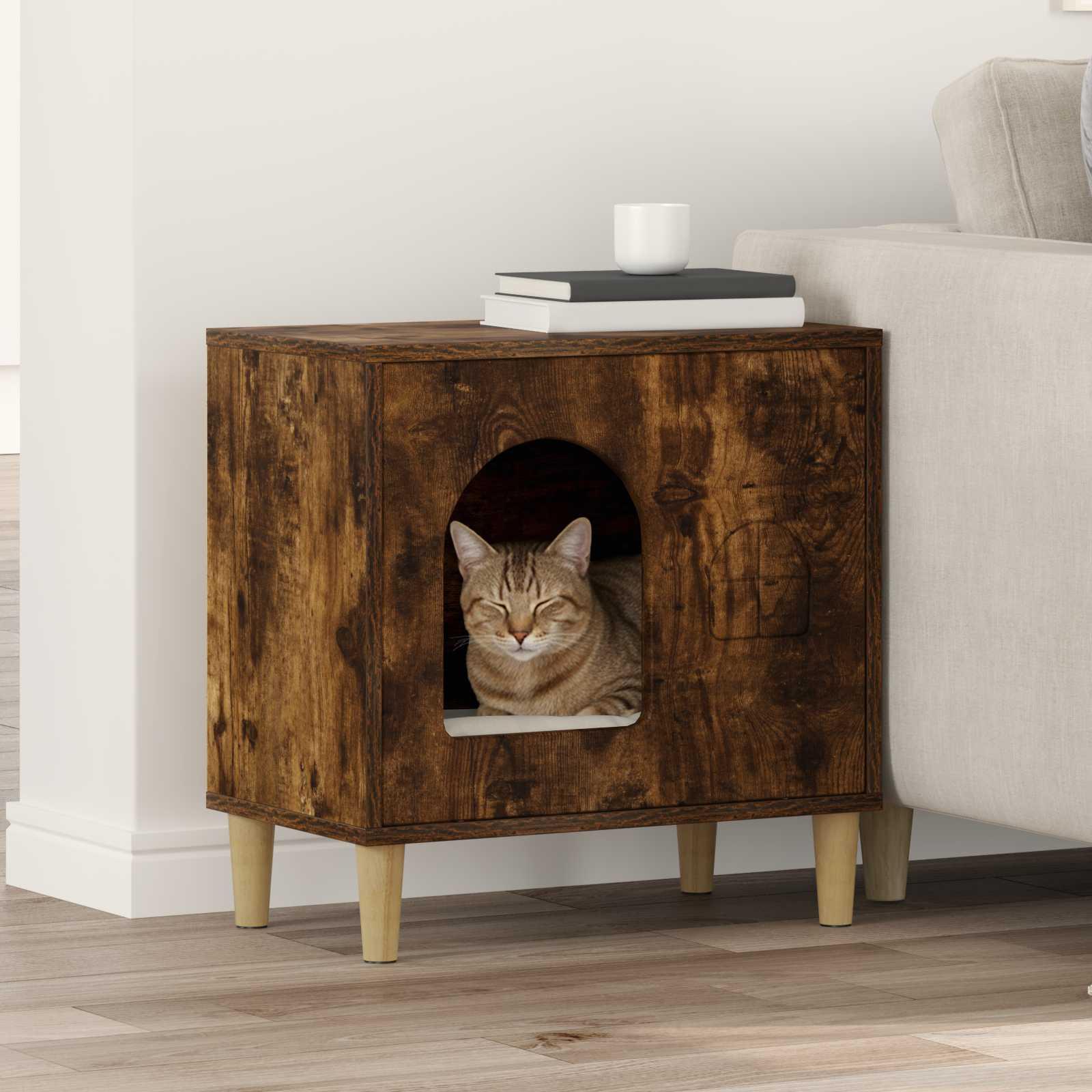 Kat Hus Røget eg 51 x 30 x 52 cm Konstrueret træ