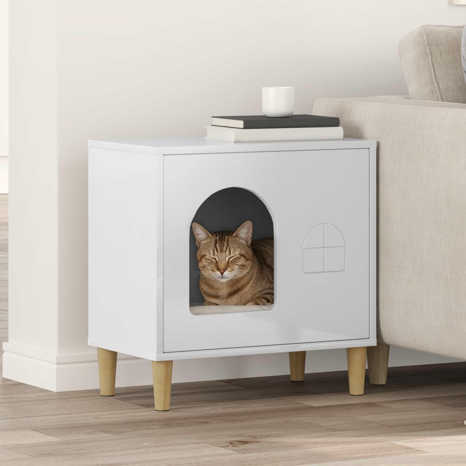 Kat Hus Gloss Hvid 51 x 30 x 52 cm Konstrueret træ