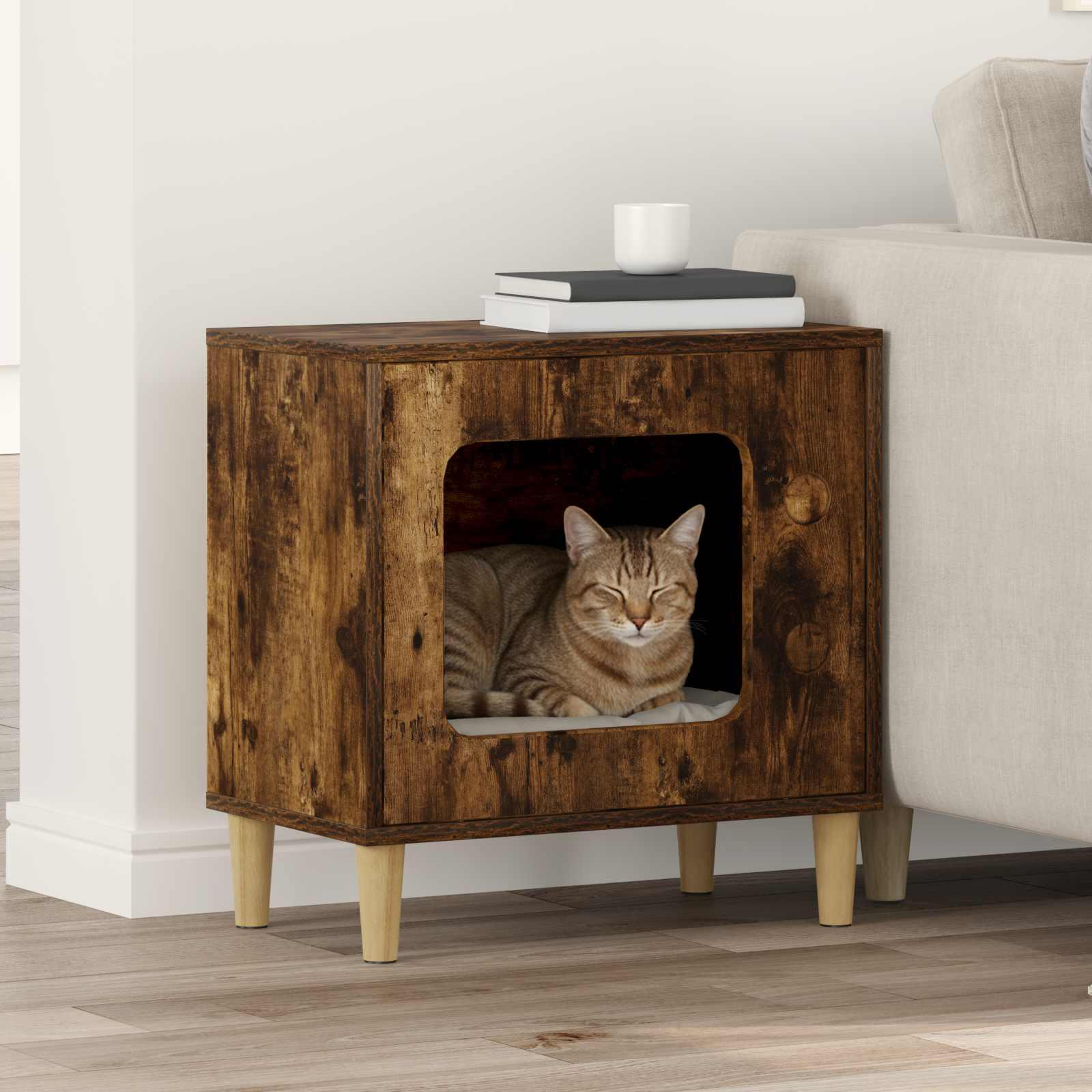 Kat Hus Røget eg 51 x 30 x 52 cm Konstrueret træ