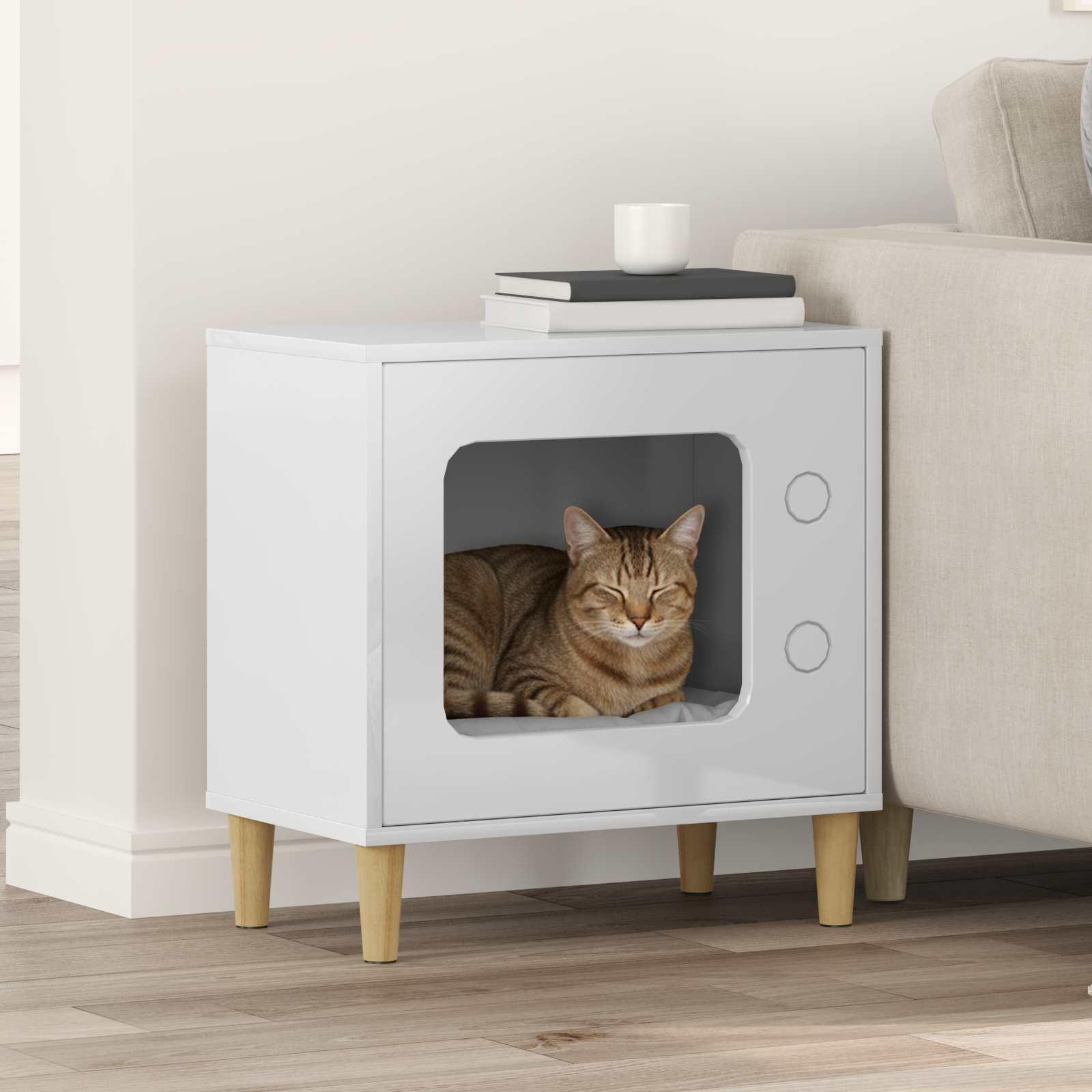 Kat Hus Gloss Hvid 51 x 30 x 52 cm Konstrueret træ