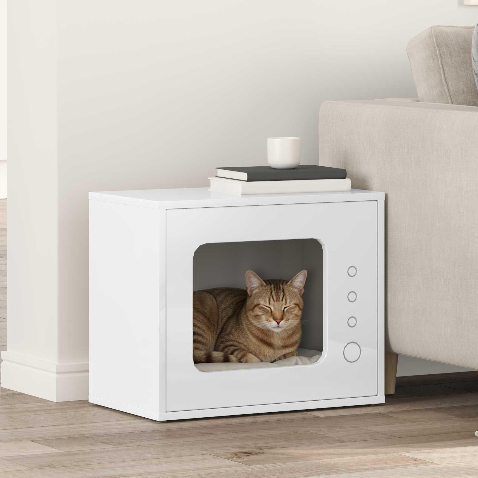 Kat Hus Gloss Hvid 51 x 30 x 42 cm Konstrueret træ