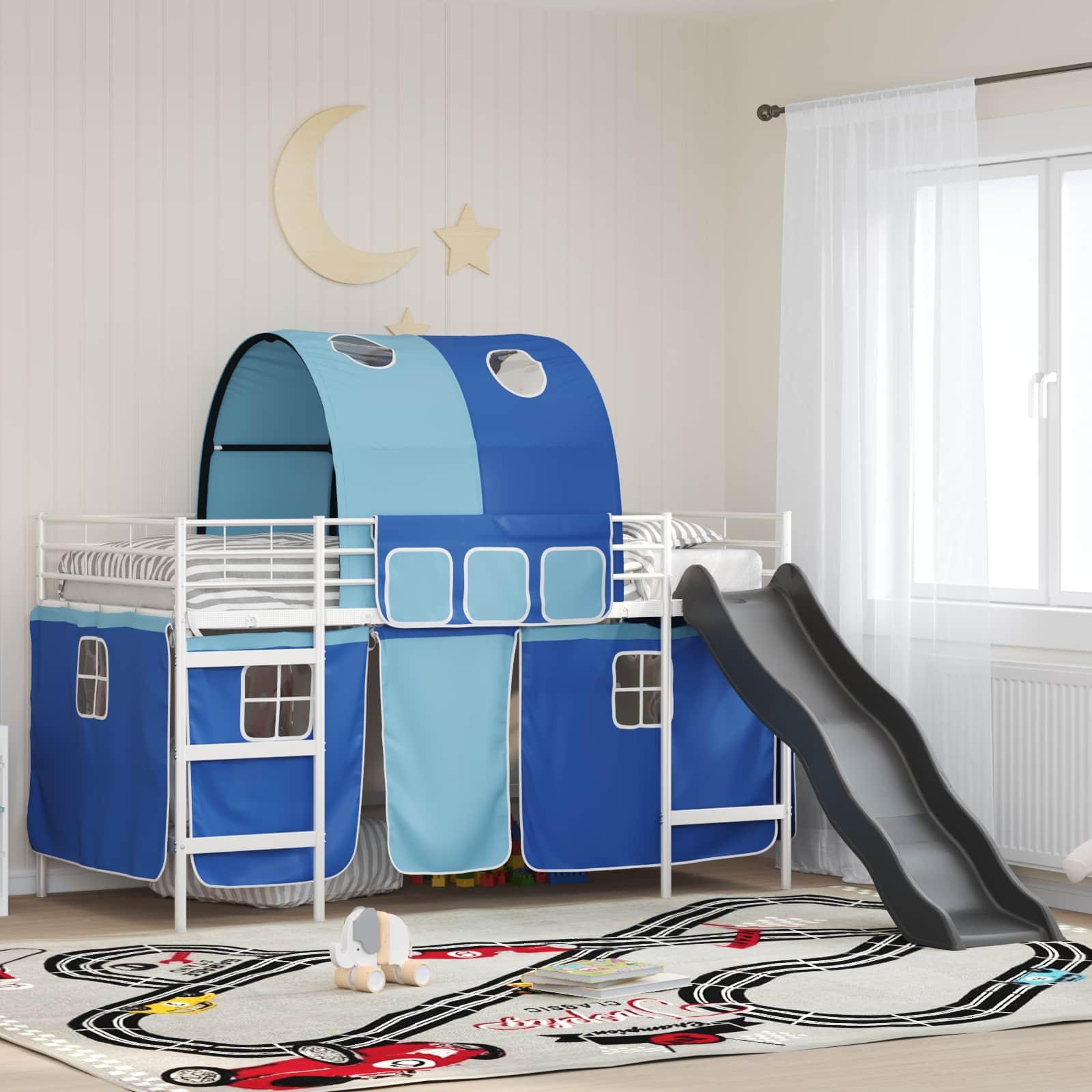 Børns Loft Seng Ramme Metal - Hvid og blå / 107 x 203 cm
