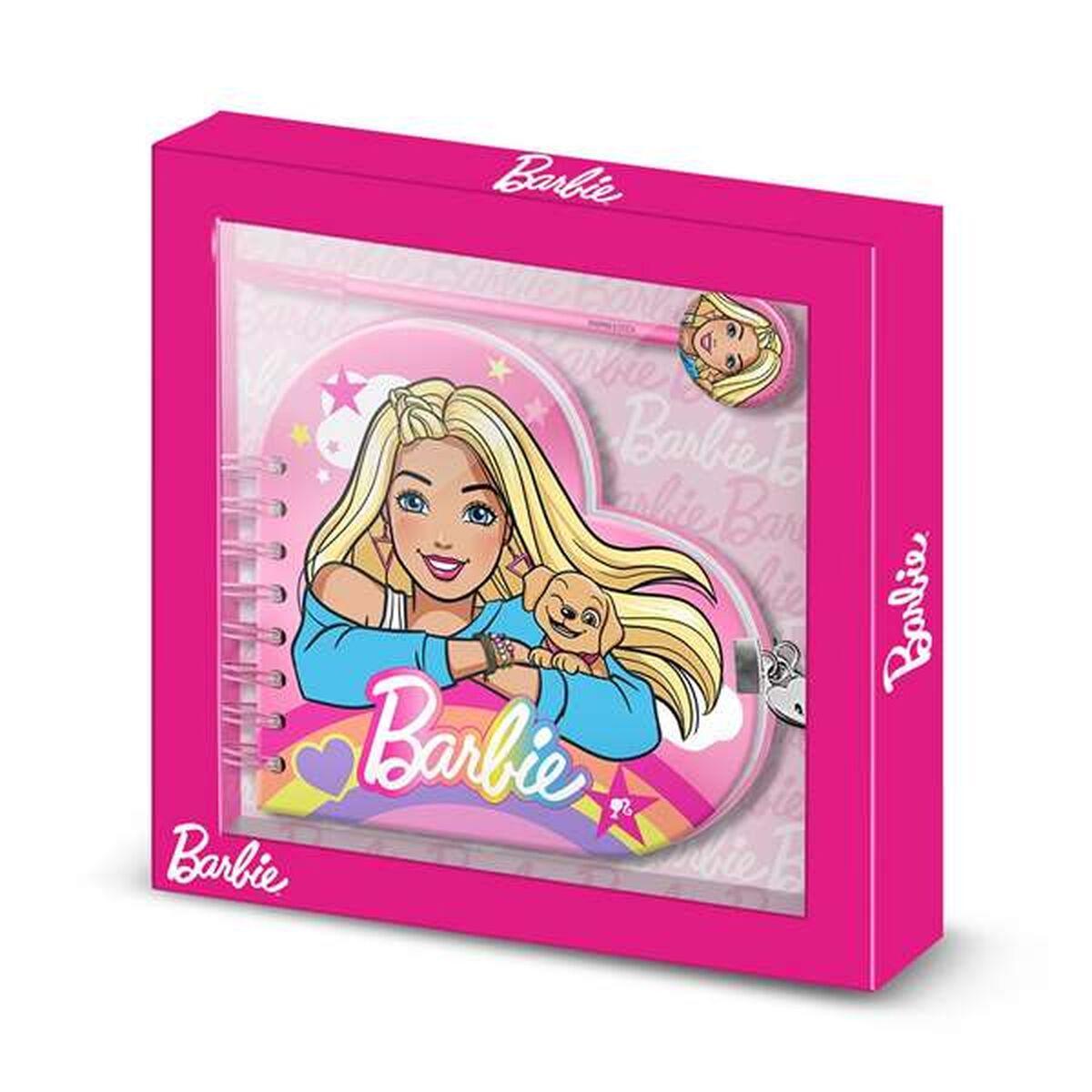 Barbie ringbog med kuglepen - pink, 160 ark (23 × 2,5 × 24 cm)