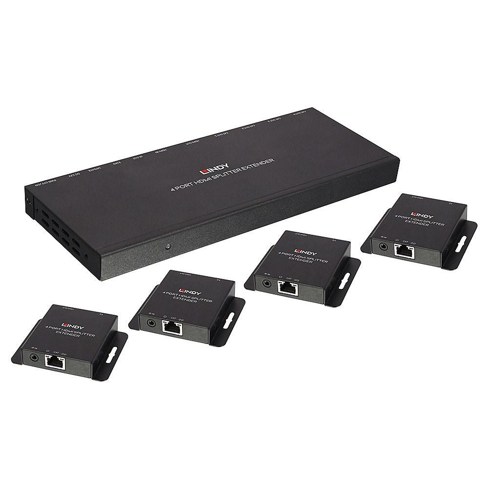 LINDY 70 m Cat6 4-port HDMI-splitter/forlænger med loop out og IR - 4K30 billede