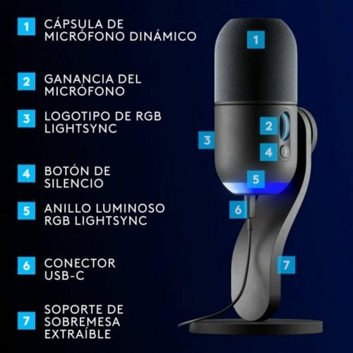 Logitech 988-000569 gaming mikrofon med USB og LIGHTSYNC RGB - Sort