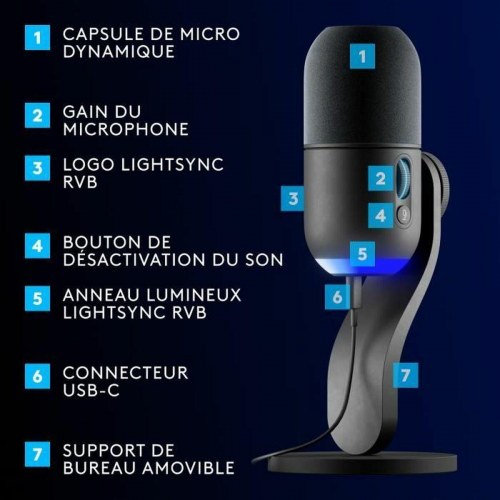 Logitech 988-000569 gaming mikrofon med USB og LIGHTSYNC RGB - Sort