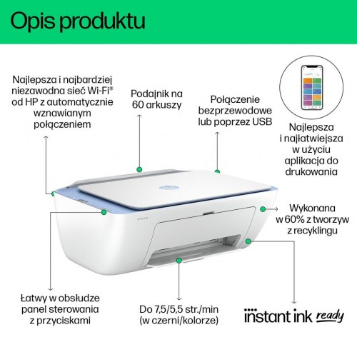 HP DeskJet 2822e trådløs alt-i-én farveprinter, kopimaskine og scanner - Blue Breeze