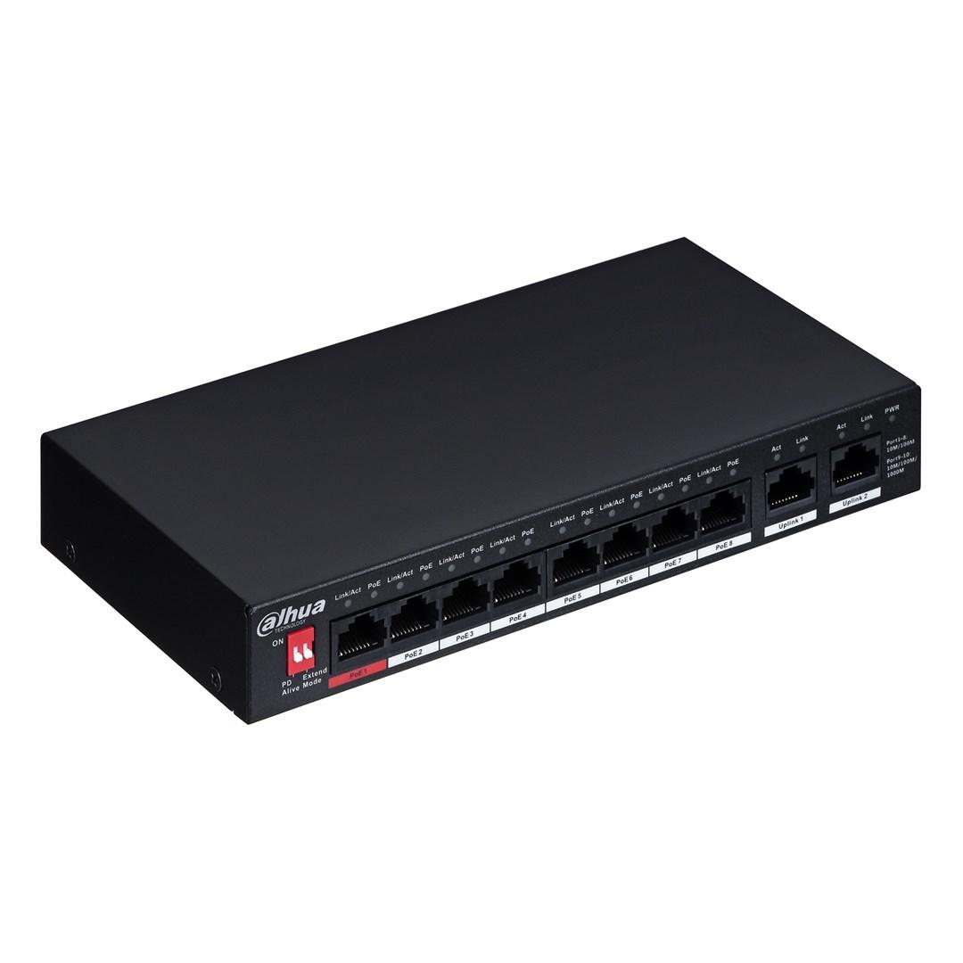 Dahua PFS3010-8ET-96-V2 - 8-port PoE switch med 2 uplink (uadministreret) billede